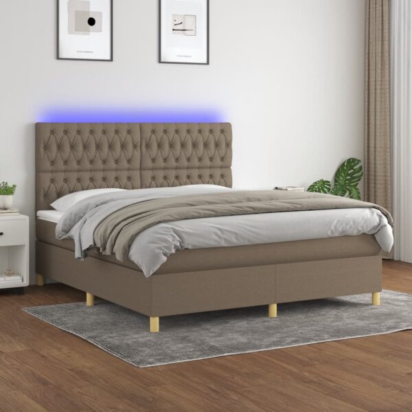 vidaXL Boxspringbett mit Matratze &amp; LED Taupe 180x200 cm Stoff