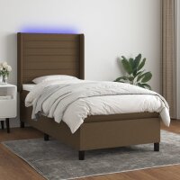 vidaXL Boxspringbett mit Matratze &amp; LED Dunkelbraun 100x200 cm Stoff