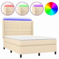 vidaXL Boxspringbett mit Matratze &amp; LED Creme 140x190 cm Stoff