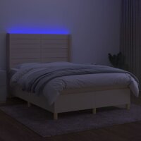 vidaXL Boxspringbett mit Matratze &amp; LED Creme 140x190 cm Stoff