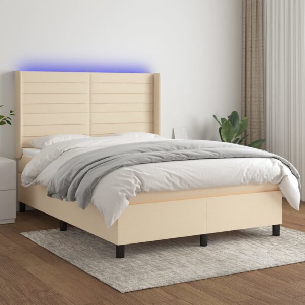 vidaXL Boxspringbett mit Matratze &amp; LED Creme 140x200 cm Stoff