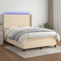 vidaXL Boxspringbett mit Matratze &amp; LED Creme 140x200 cm Stoff