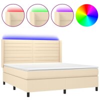 vidaXL Boxspringbett mit Matratze &amp; LED Creme 160x200 cm Stoff