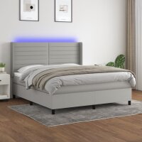 vidaXL Boxspringbett mit Matratze &amp; LED Hellgrau 180x200 cm Stoff