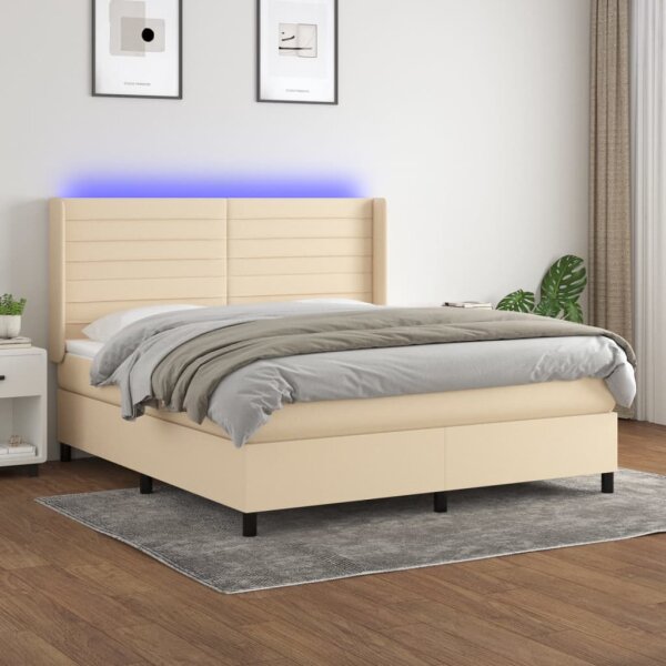 vidaXL Boxspringbett mit Matratze &amp; LED Creme 180x200 cm Stoff