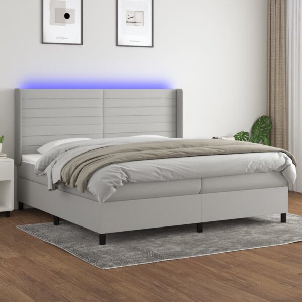 vidaXL Boxspringbett mit Matratze &amp; LED Hellgrau 200x200 cm Stoff