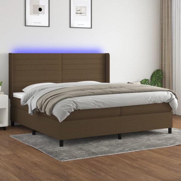 vidaXL Boxspringbett mit Matratze &amp; LED Dunkelbraun 200x200 cm Stoff