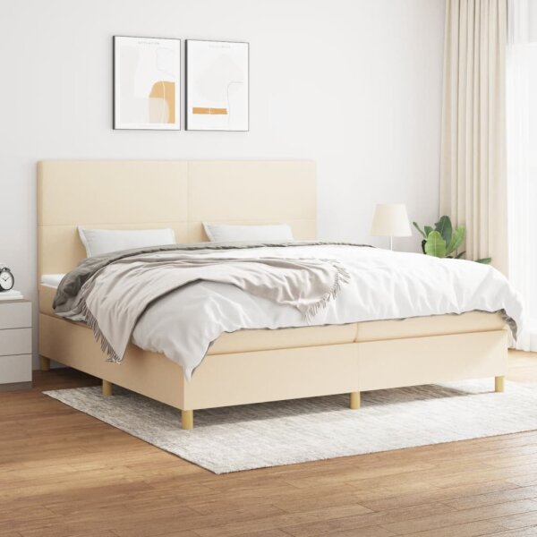 vidaXL Boxspringbett mit Matratze Creme 200x200 cm Stoff