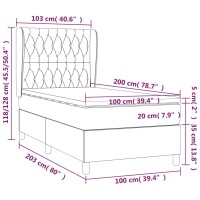 WOWONA Boxspringbett mit Matratze Schwarz 100x200 cm Stoff