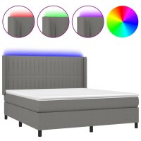 vidaXL Boxspringbett mit Matratze &amp; LED Dunkelgrau 160x200 cm Stoff