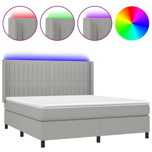 vidaXL Boxspringbett mit Matratze &amp; LED Hellgrau 180x200 cm Stoff