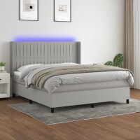 vidaXL Boxspringbett mit Matratze &amp; LED Hellgrau 180x200 cm Stoff