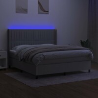 vidaXL Boxspringbett mit Matratze &amp; LED Hellgrau 180x200 cm Stoff