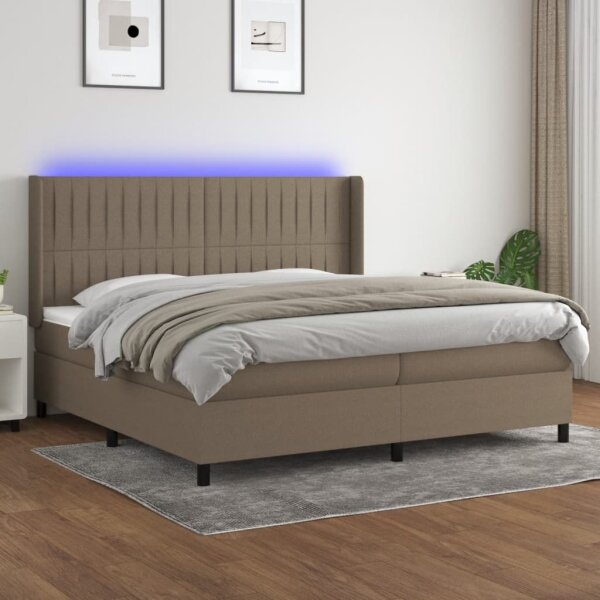 vidaXL Boxspringbett mit Matratze &amp; LED Taupe 200x200 cm Stoff