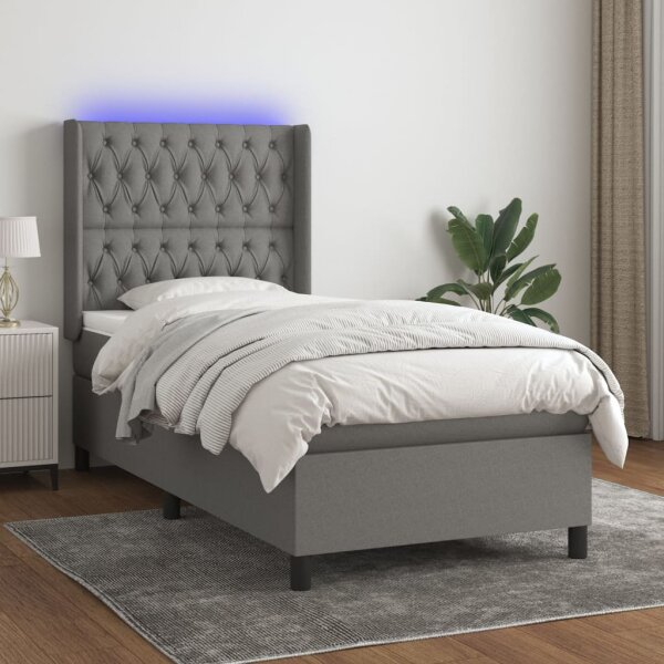 vidaXL Boxspringbett mit Matratze &amp; LED Dunkelgrau 80x200 cm Stoff