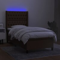 vidaXL Boxspringbett mit Matratze &amp; LED Dunkelbraun 80x200 cm Stoff