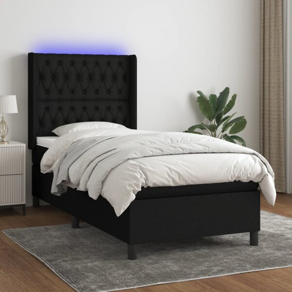 vidaXL Boxspringbett mit Matratze &amp; LED Schwarz 80x200 cm Stoff