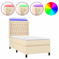 WOWONA Boxspringbett mit Matratze &amp; LED Creme 90x200 cm Stoff