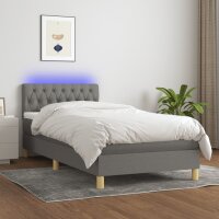 vidaXL Boxspringbett mit Matratze &amp; LED Dunkelgrau 90x200 cm Stoff