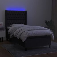 WOWONA Boxspringbett mit Matratze &amp; LED Schwarz 100x200 cm Stoff