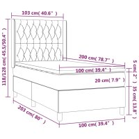 WOWONA Boxspringbett mit Matratze &amp; LED Schwarz 100x200 cm Stoff