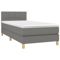 vidaXL Boxspringbett mit Matratze &amp; LED Dunkelgrau 90x200 cm Stoff