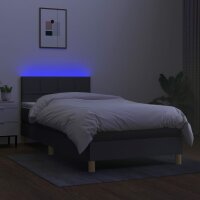 vidaXL Boxspringbett mit Matratze &amp; LED Dunkelgrau 90x200 cm Stoff