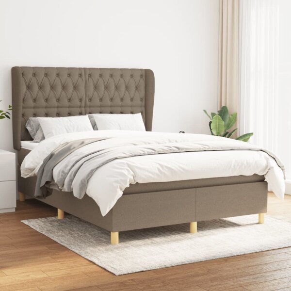 vidaXL Boxspringbett mit Matratze Taupe 140x200 cm Stoff