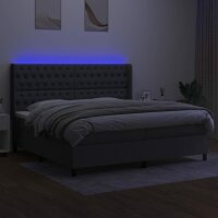 vidaXL Boxspringbett mit Matratze &amp; LED Dunkelgrau 200x200 cm Stoff