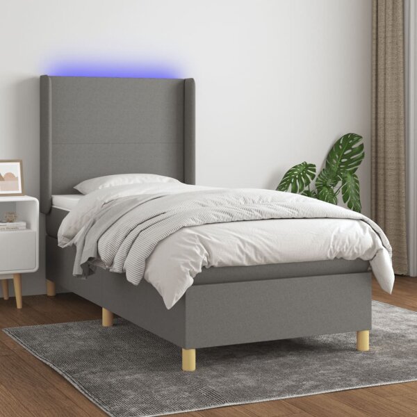 vidaXL Boxspringbett mit Matratze &amp; LED Dunkelgrau 80x200 cm Stoff