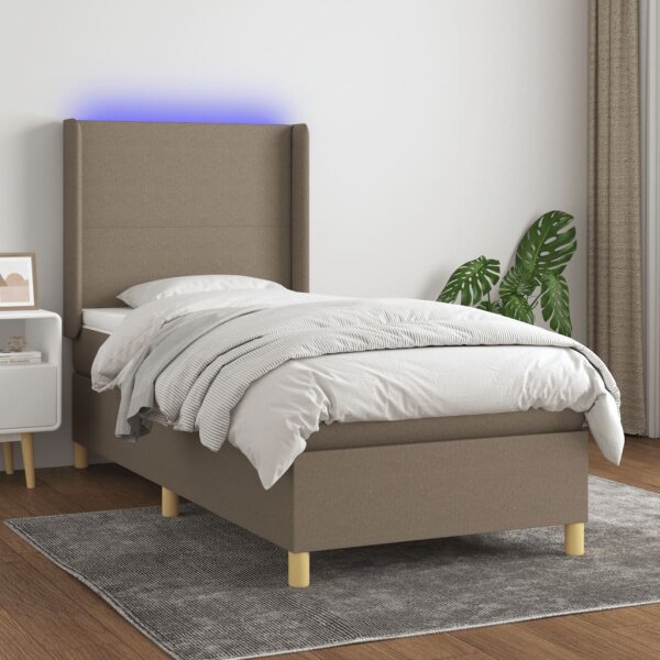 WOWONA Boxspringbett mit Matratze &amp; LED Taupe 80x200 cm Stoff