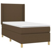 vidaXL Boxspringbett mit Matratze &amp; LED Dunkelbraun 90x190 cm Stoff