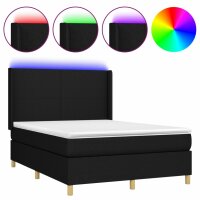 vidaXL Boxspringbett mit Matratze &amp; LED Schwarz 140x190 cm Stoff