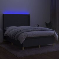 vidaXL Boxspringbett mit Matratze &amp; LED Dunkelgrau 140x200 cm Stoff