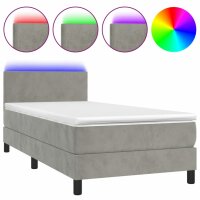 vidaXL Boxspringbett mit Matratze &amp; LED Hellgrau 100x200 cm Samt