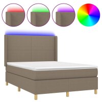 vidaXL Boxspringbett mit Matratze &amp; LED Taupe 140x200 cm Stoff