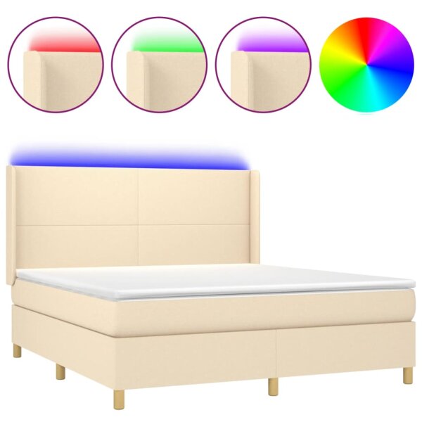 vidaXL Boxspringbett mit Matratze &amp; LED Creme 160x200 cm Stoff