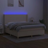 vidaXL Boxspringbett mit Matratze &amp; LED Creme 160x200 cm Stoff