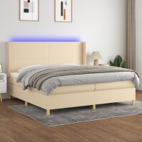 vidaXL Boxspringbett mit Matratze &amp; LED Creme 200x200 cm Stoff