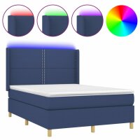 vidaXL Boxspringbett mit Matratze &amp; LED Blau 140x200 cm Stoff