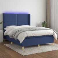 vidaXL Boxspringbett mit Matratze &amp; LED Blau 140x200 cm Stoff