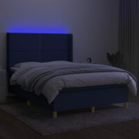 vidaXL Boxspringbett mit Matratze &amp; LED Blau 140x200 cm Stoff