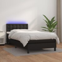 vidaXL Boxspringbett mit Matratze &amp; LED Schwarz 100x200 cm Kunstleder