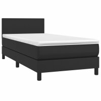 vidaXL Boxspringbett mit Matratze &amp; LED Schwarz 100x200 cm Kunstleder