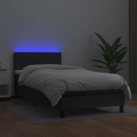 vidaXL Boxspringbett mit Matratze &amp; LED Schwarz 100x200 cm Kunstleder