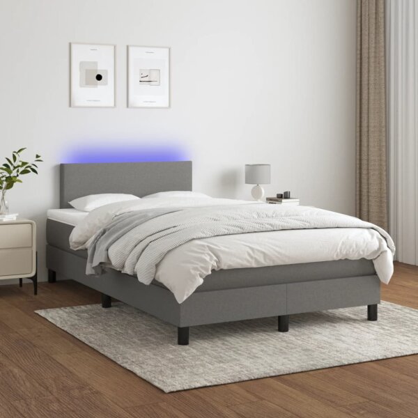 vidaXL Boxspringbett mit Matratze &amp; LED Dunkelgrau 120x200 cm Stoff