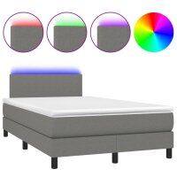 vidaXL Boxspringbett mit Matratze &amp; LED Dunkelgrau 120x200 cm Stoff