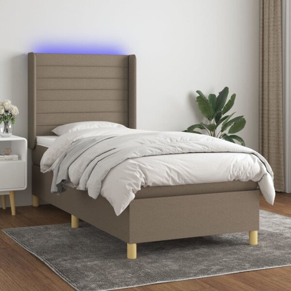 vidaXL Boxspringbett mit Matratze &amp; LED Taupe 90x200 cm Stoff