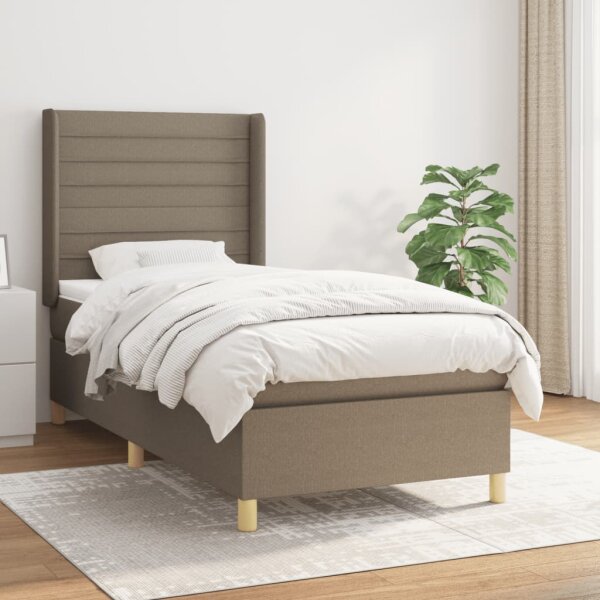 vidaXL Boxspringbett mit Matratze Taupe 90x200 cm Stoff