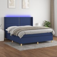 vidaXL Boxspringbett mit Matratze &amp; LED Blau 180x200 cm Stoff